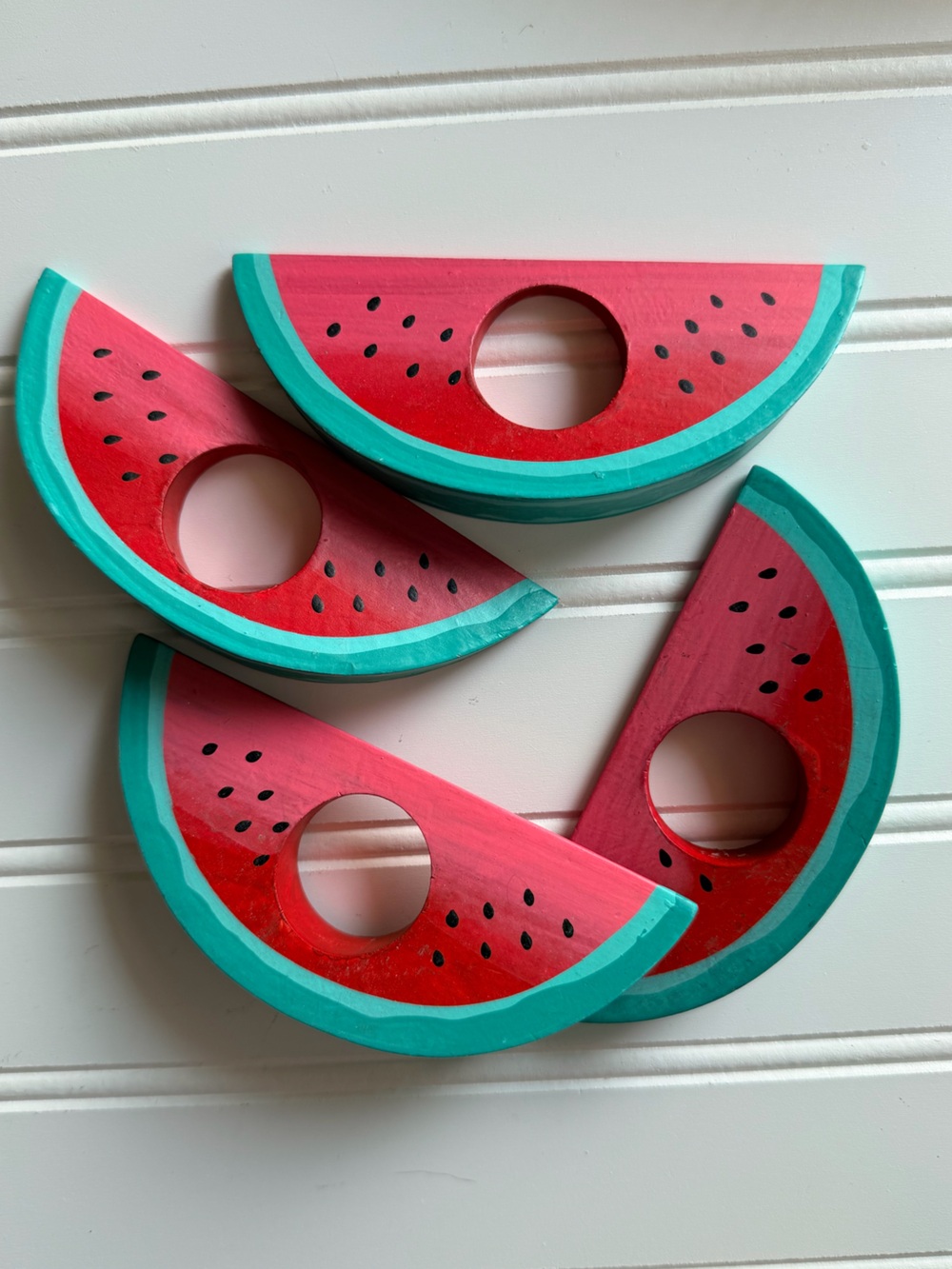 Hand-Painted Watermelon Wood Napkin Rings - Set of 4